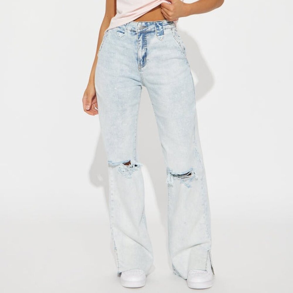 Doubling Down Ripped Flare Jeans Color Light Wash